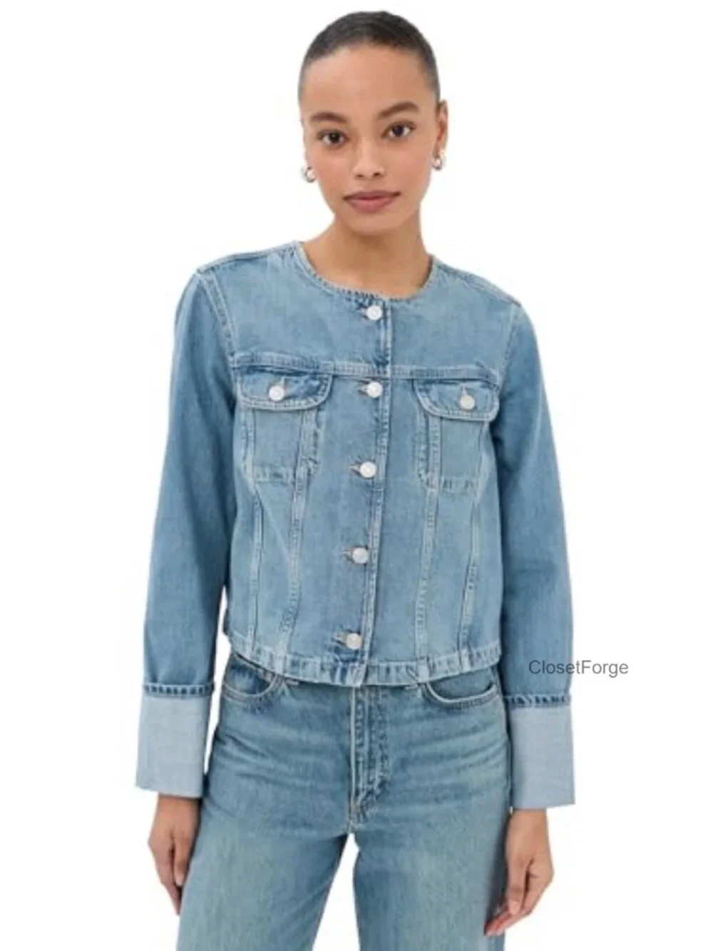 Medium Weight Cotton Blend Denim Jacket with Button Placket